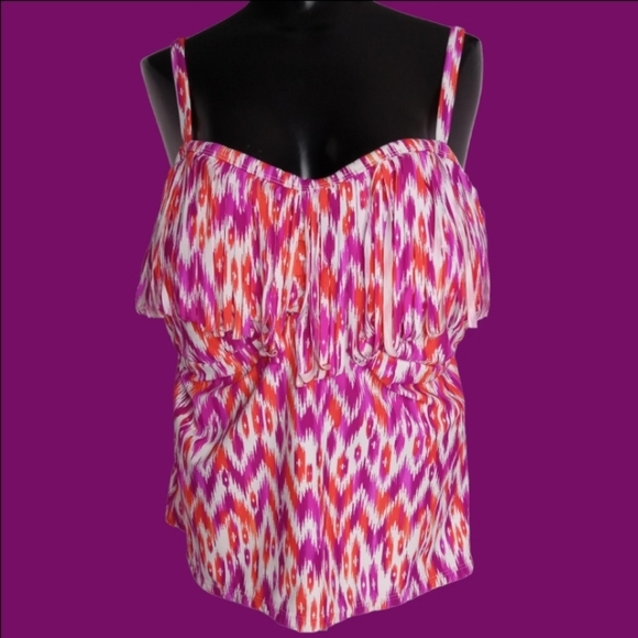 COLLECTIONS BY CATALINA SWIMSUIT TOP 2X (18W-20W) WITH FRINGE ORCHID BURST VGC - Picture 3 of 9